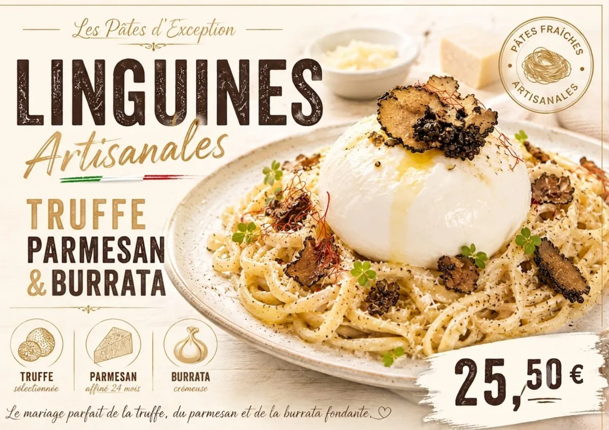 Linguines artisanales truffe, parmesan & burrata